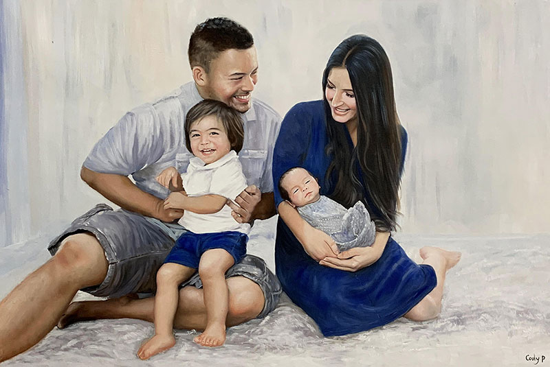 Gorgeous oil painting of a happy couple with kids