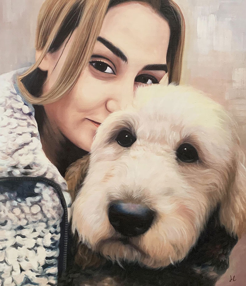 Custom oil portrait of a lady with a dog