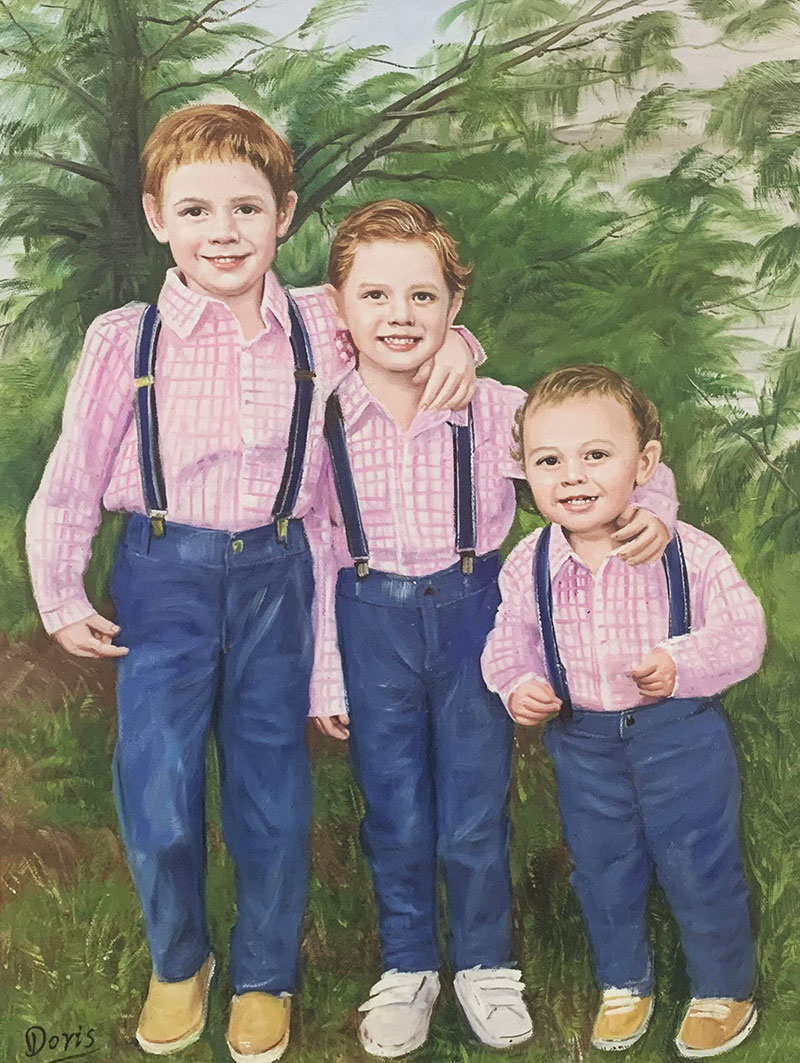 Custom handmade oil painting of three children