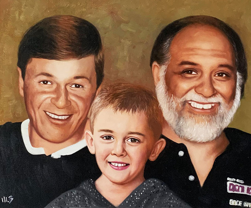 Custom oil portrait of two men with a little boy