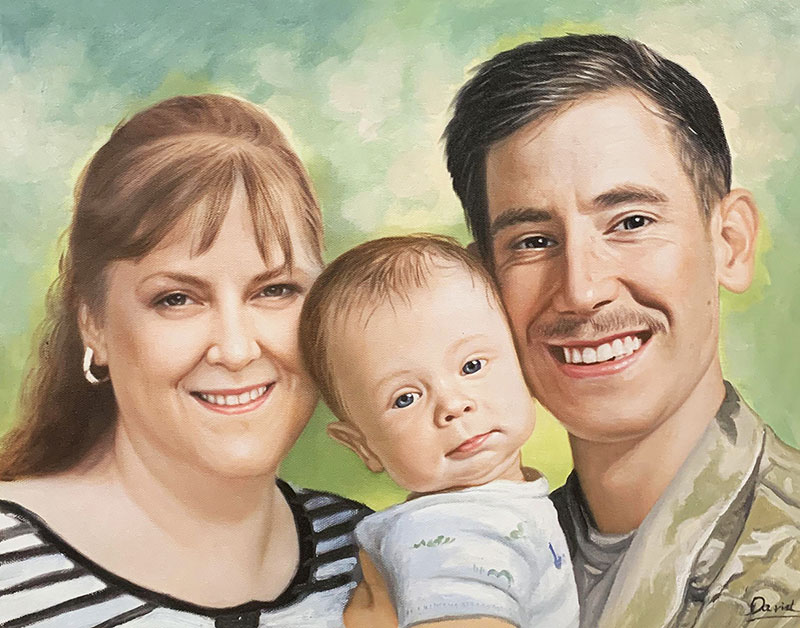 Personalized oil painting of a smiling family