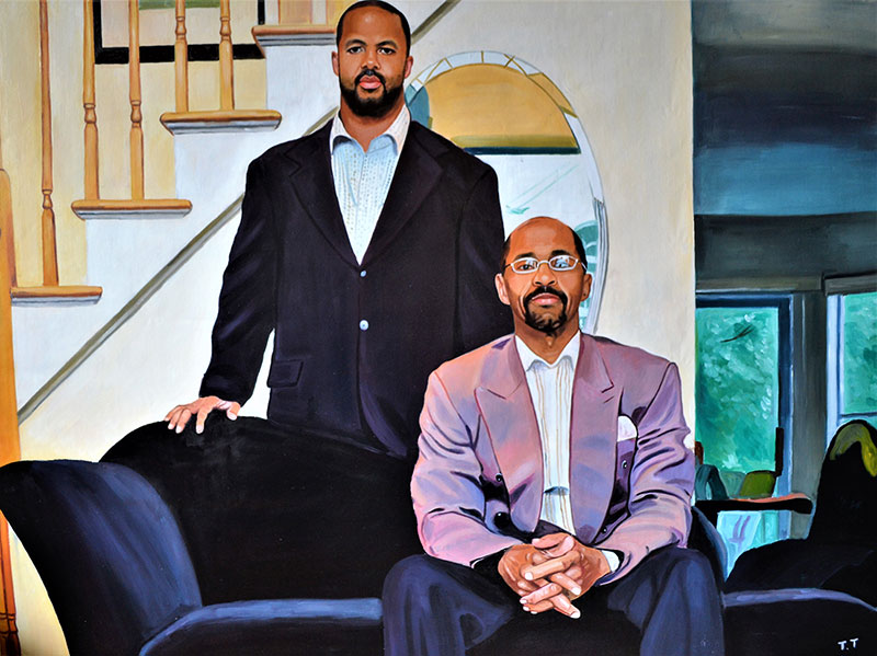 Custom handmade acrylic painting of two men
