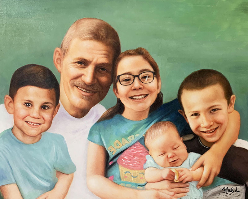 Beautiful handmade oil artwork of a family