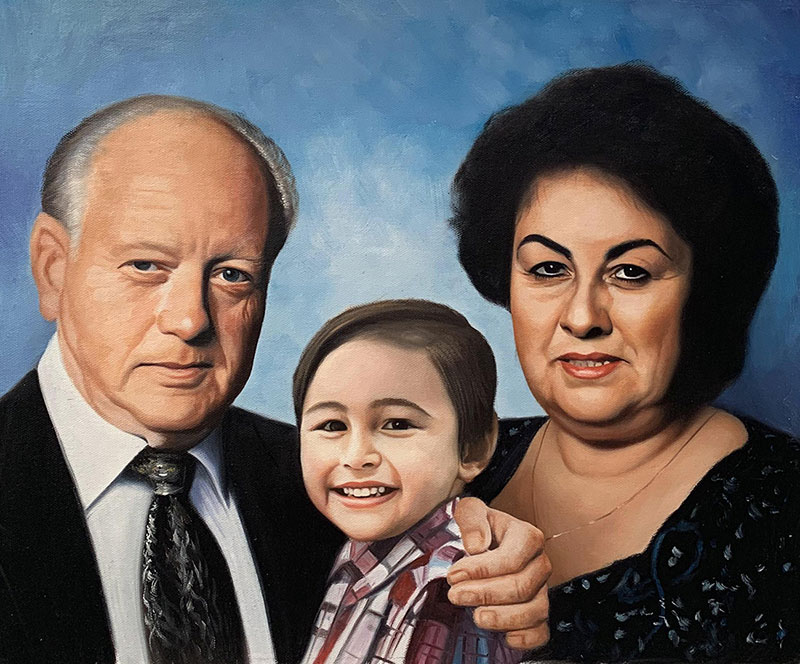 Custom oil artwork of the grandparents with a grandson