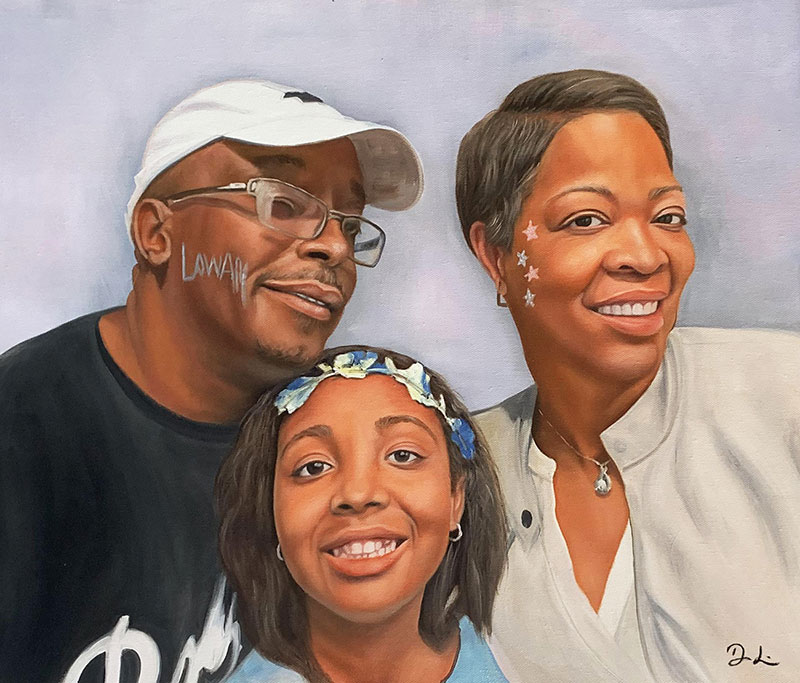 Custom acrylic painting of the parents and child