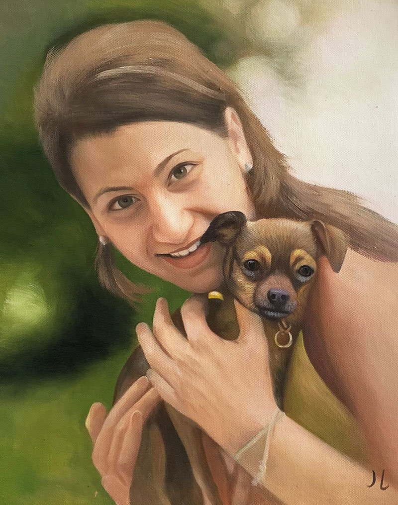 Gorgeous oil painting of an adult with a pet
