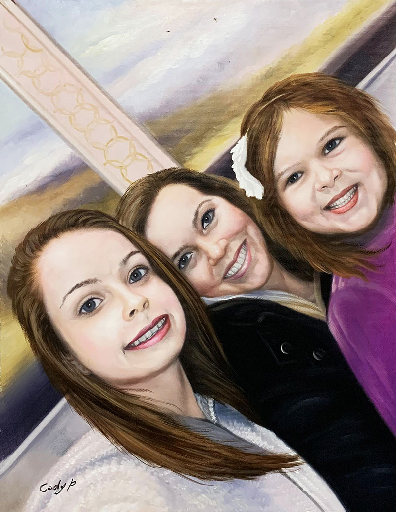 Personalized oil painting of a happy family
