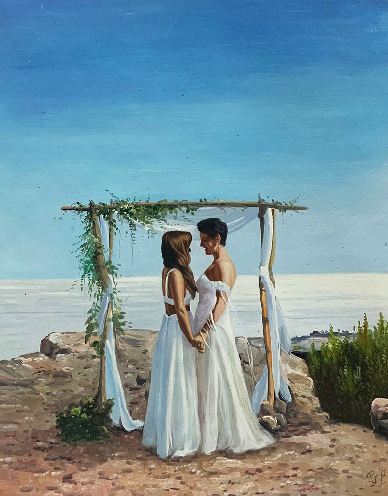 Beautiful oil painting of a loving couple