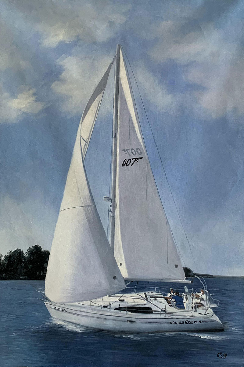 Stunning handmade oil painting of a yacht
