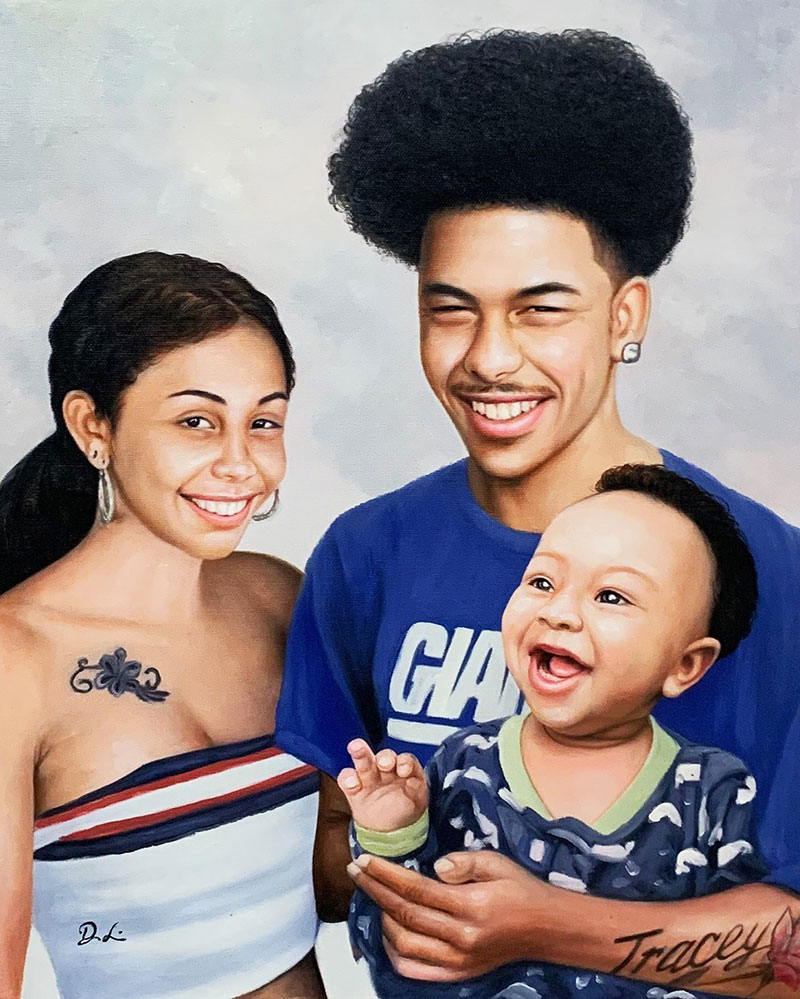 Beautiful oil portrait of a couple with a kid