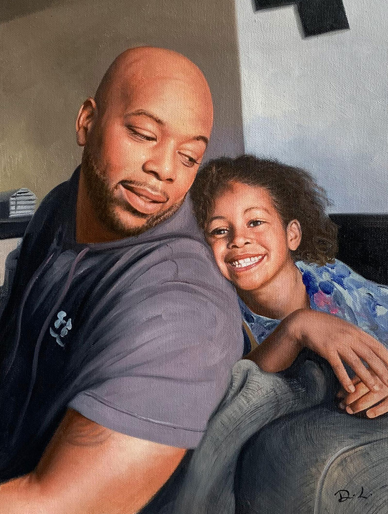 Personalized oil artwork of a father and a daughter