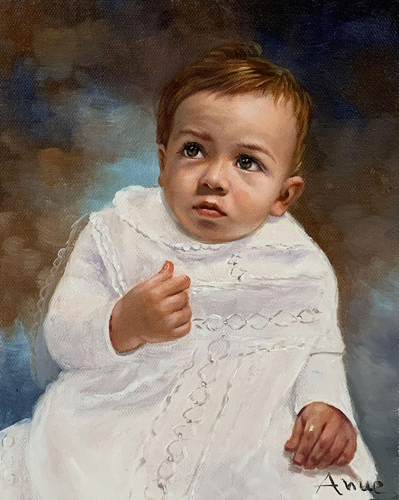 Custom oil portrait of a redhead baby