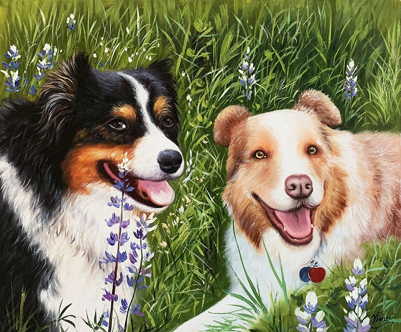 Custom acrylic painting of the two dogs