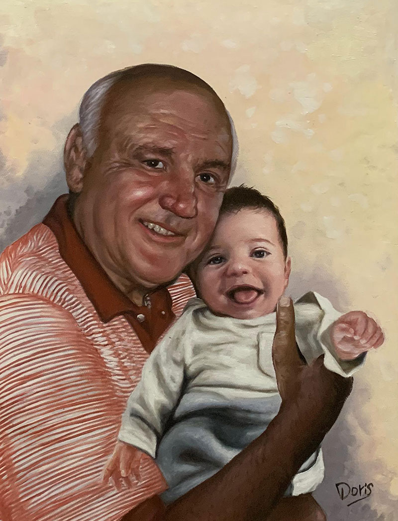 Custom oil artwork of a man with a kid