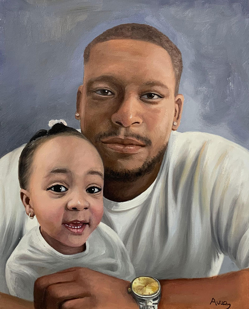 Painting of a man holding a young girl