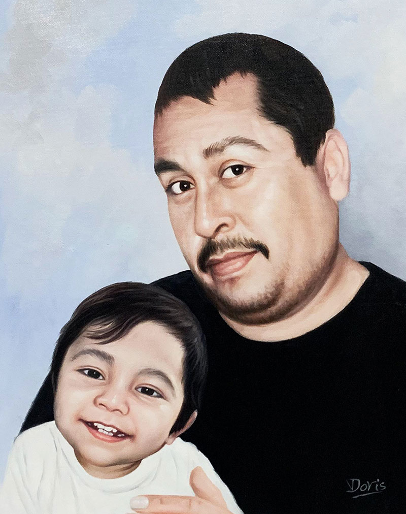 Personalized oil artwork of a father and a child