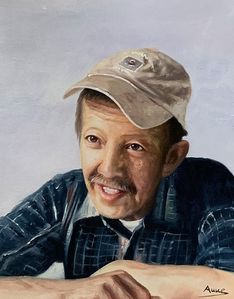 Personalized handmade oil portrait of a man with cap