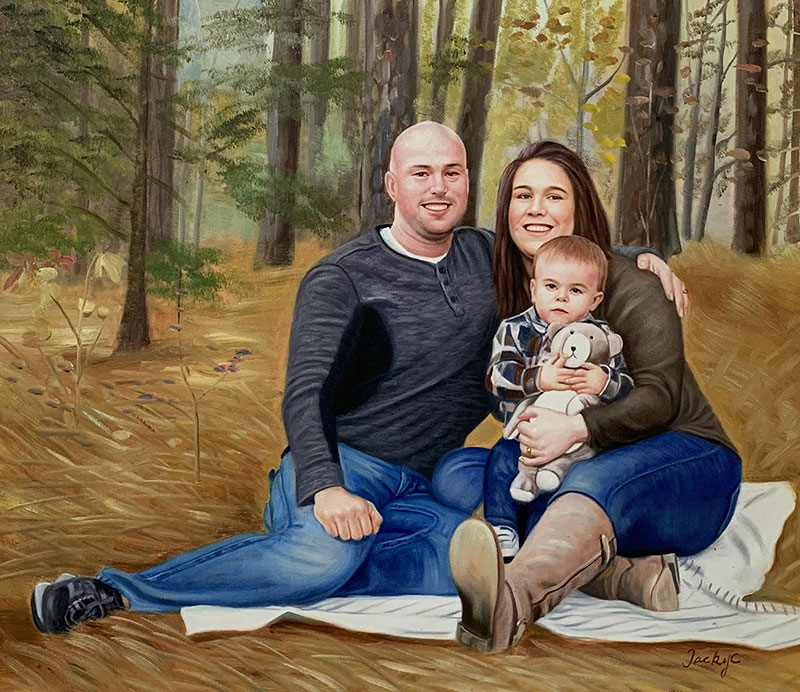 Gorgeous oil artwork of parents and son