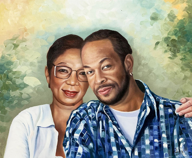 Painting of a man and woman embracing