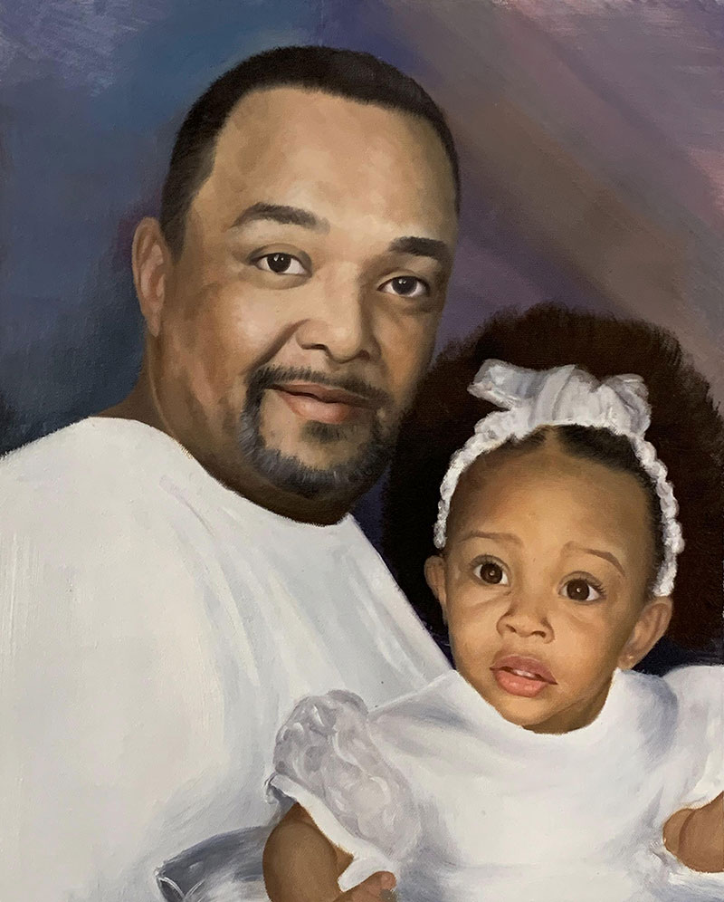 Personalized oil painting of a father and a daughter