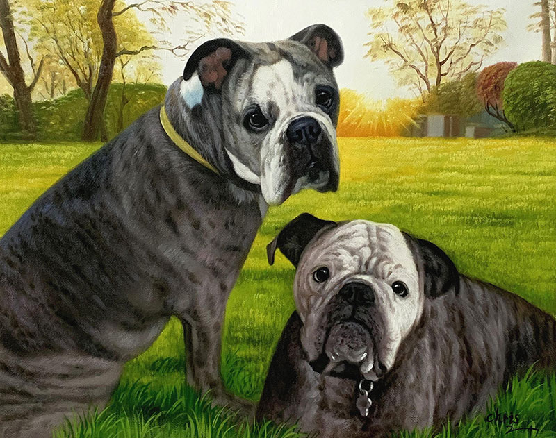 Custom oil artwork of two dogs