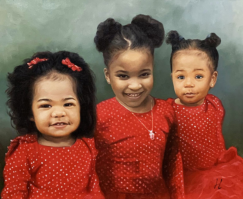 Personalized oil artwork of three girls