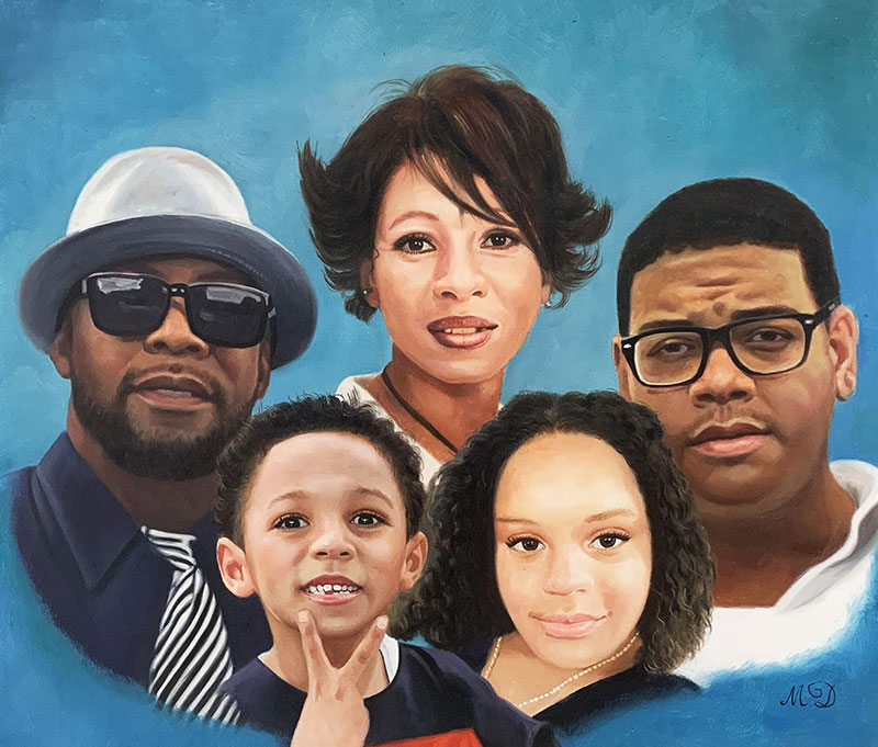 Custom oil painting of a happy family