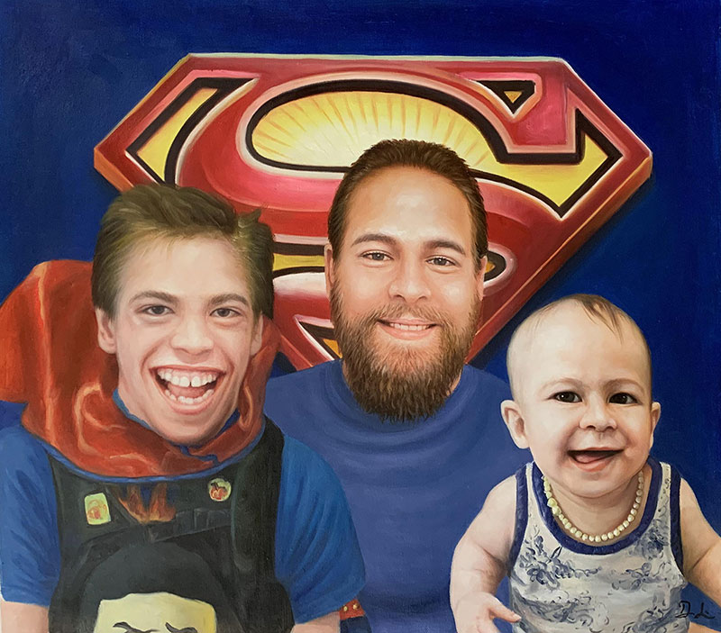Custom acrylic painting of a father and children