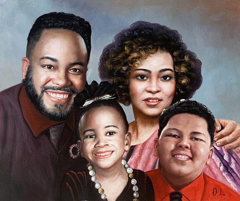 Beautiful acrylic painting of a couple with two kids