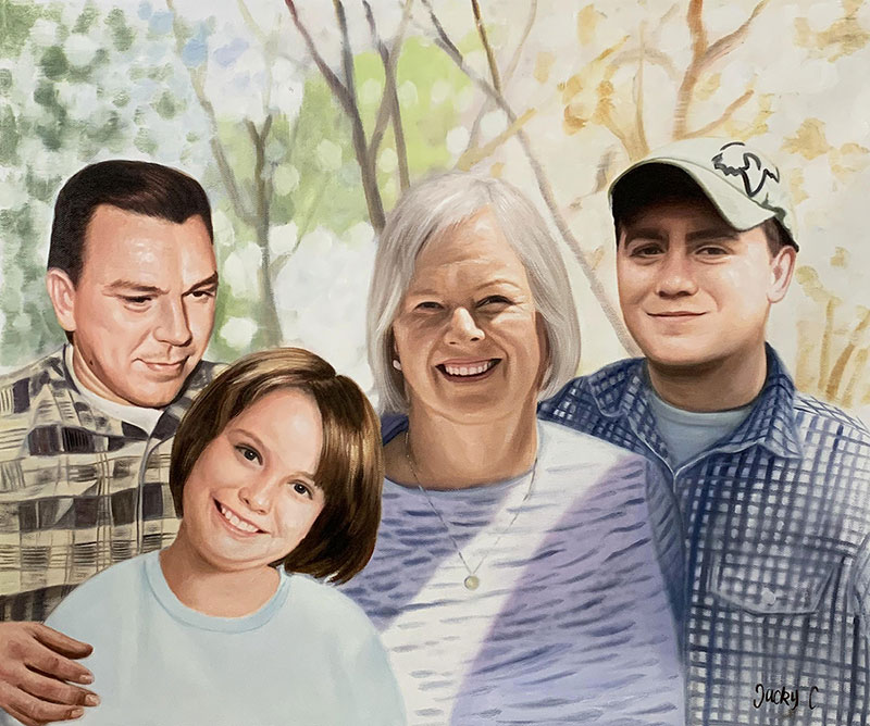 Custom handmade oil painting of a happy family