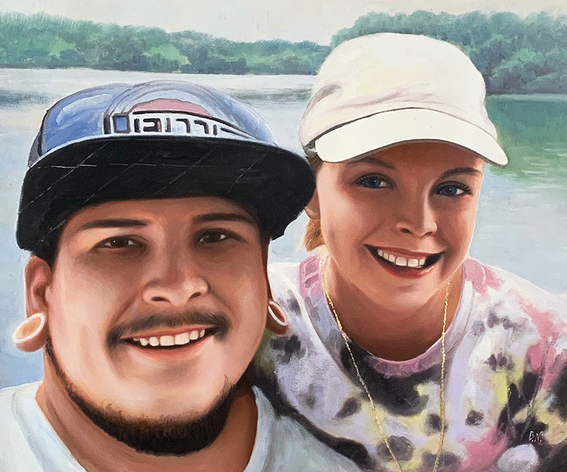 Beautiful oil painting of a parent and child