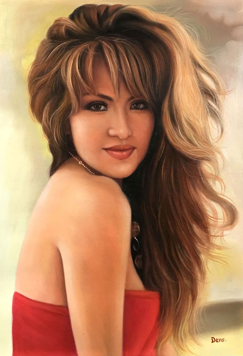 a custom oil painting a beautiful young lady