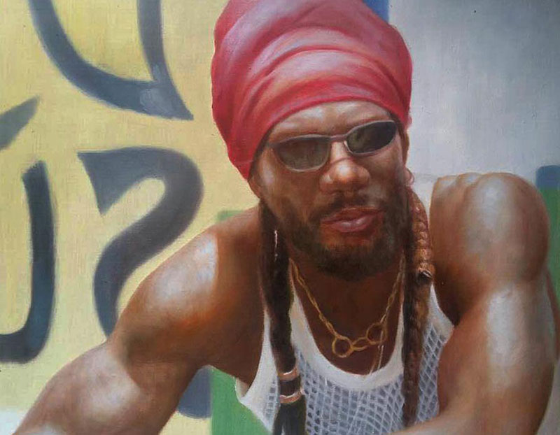 an oil custom portrait of a black man red headwear