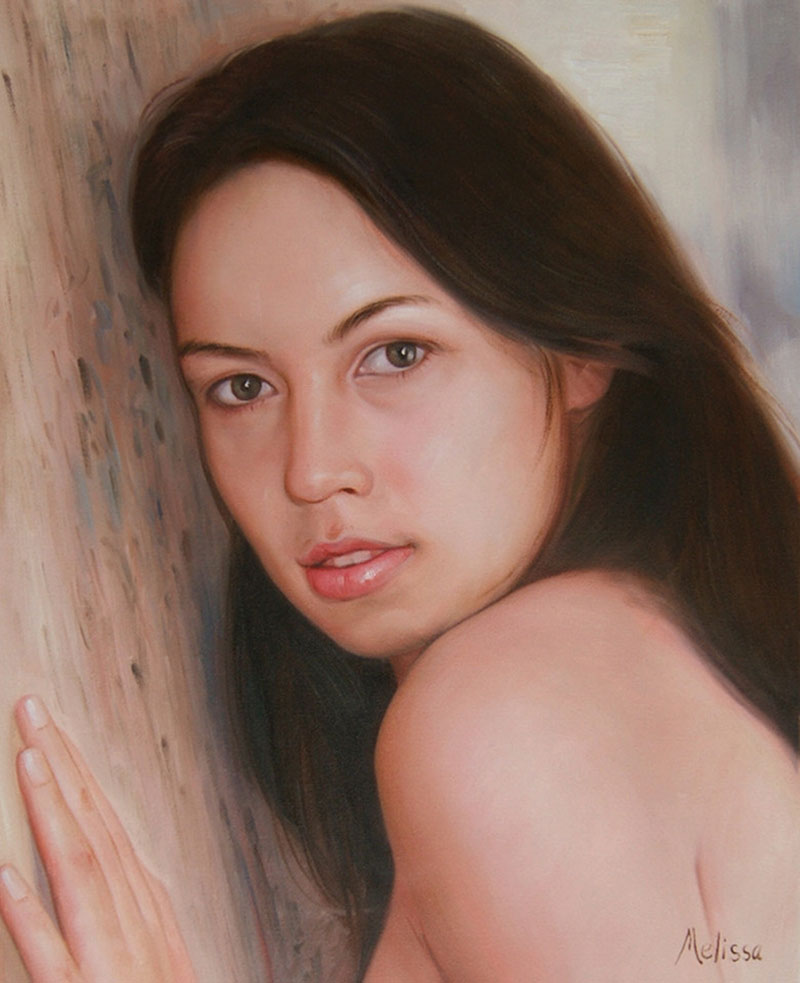 an oil painting of a brounette