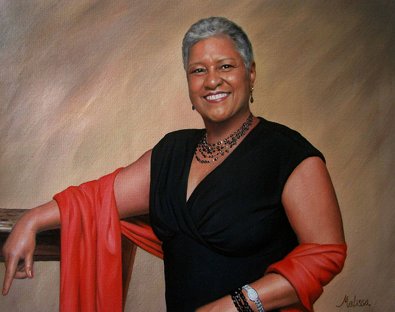 a custom oil painting of a black woman in red