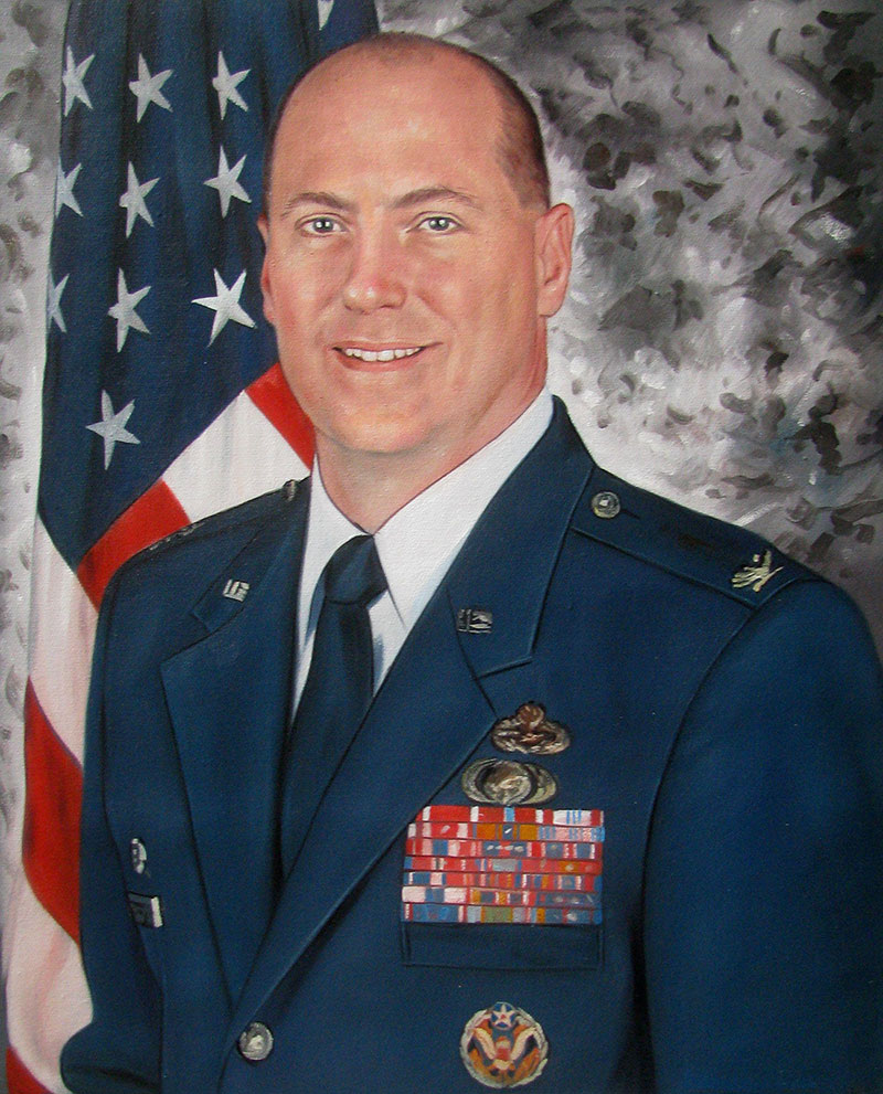 an oil painting of a solider usa flag