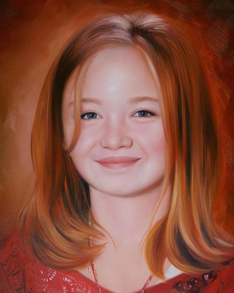 a custom oil portrait of a ginger lady