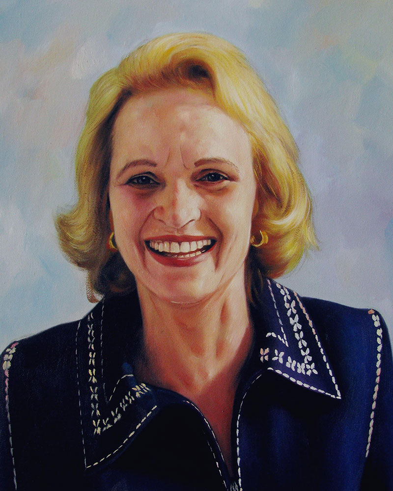 a custom oil portrait of a blonde elderly woman