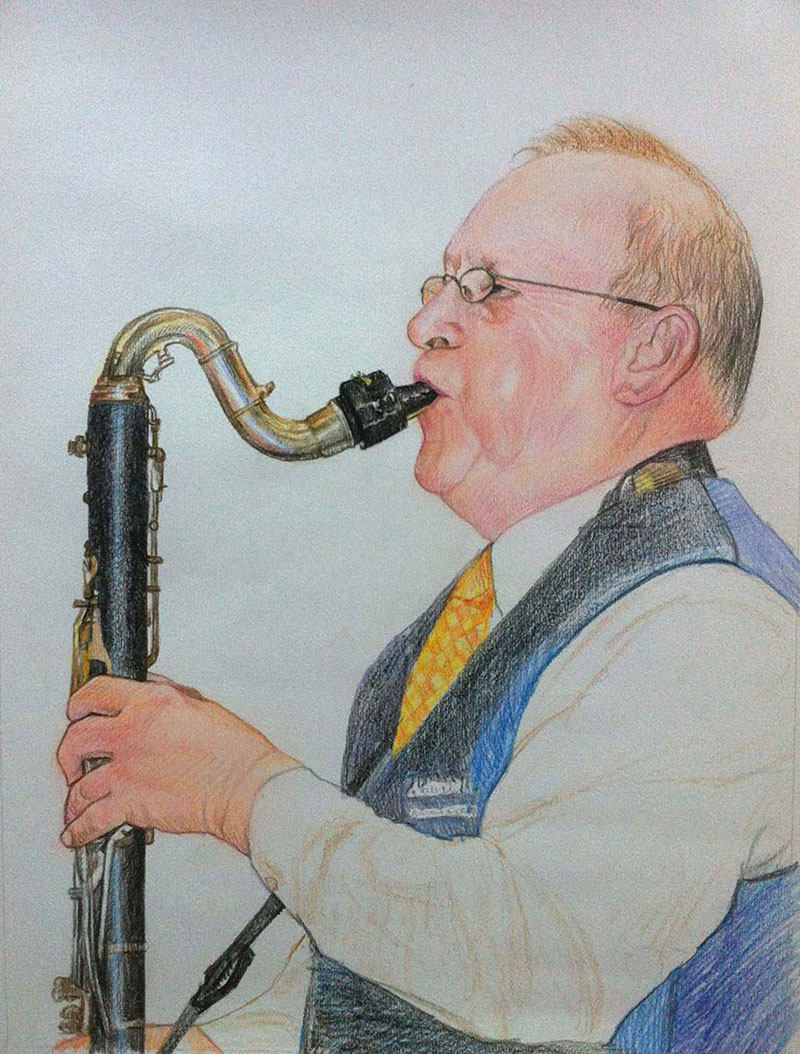 custom colored pencil portrait of man playing saxophone
