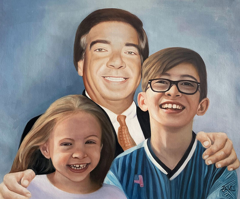 Beautiful acrylic painting of a happy family