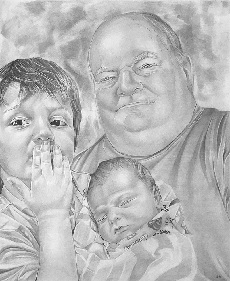 Beautiful black pencil drawing of a family