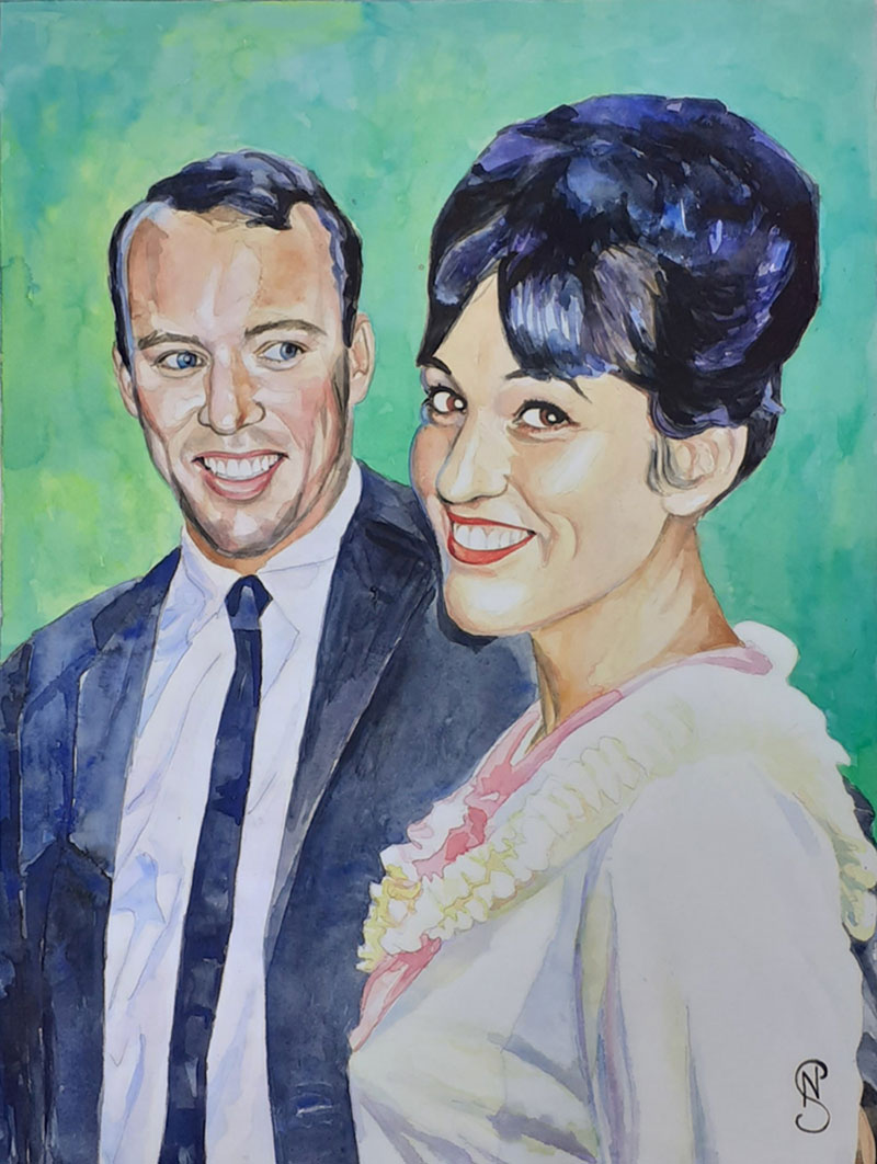Beautiful color pencil drawing of a happy couple