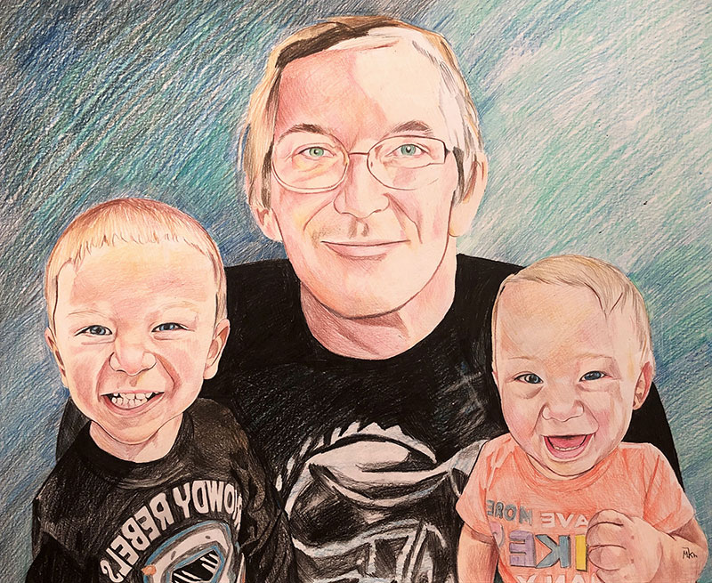 Beautiful color pencil drawing of a happy family
