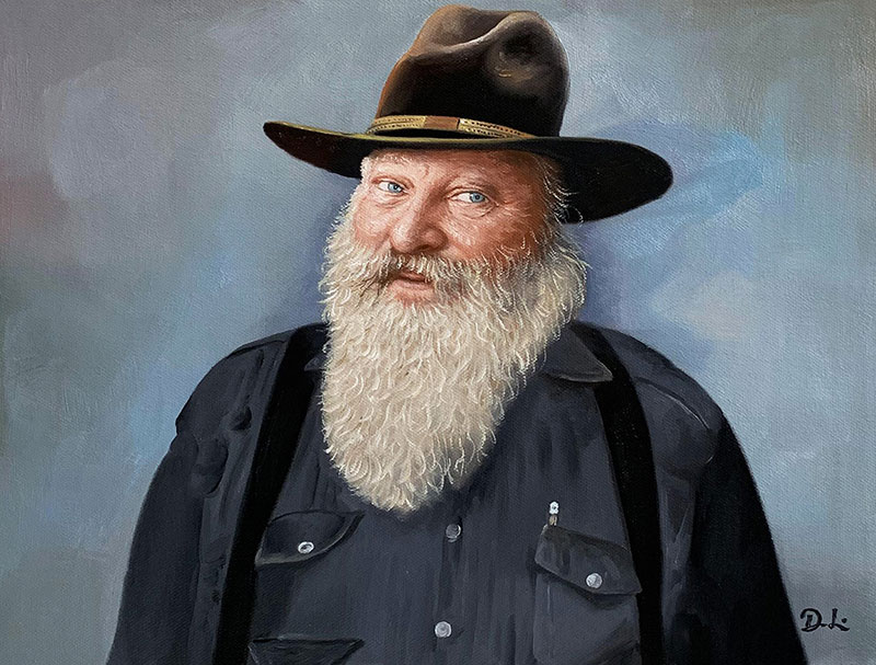 Personalized acrylic portrait of an elder man with a hat