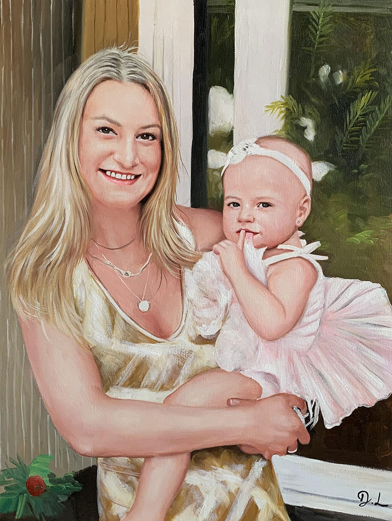 Gorgeous handmade arylic painting of a mother with daughter