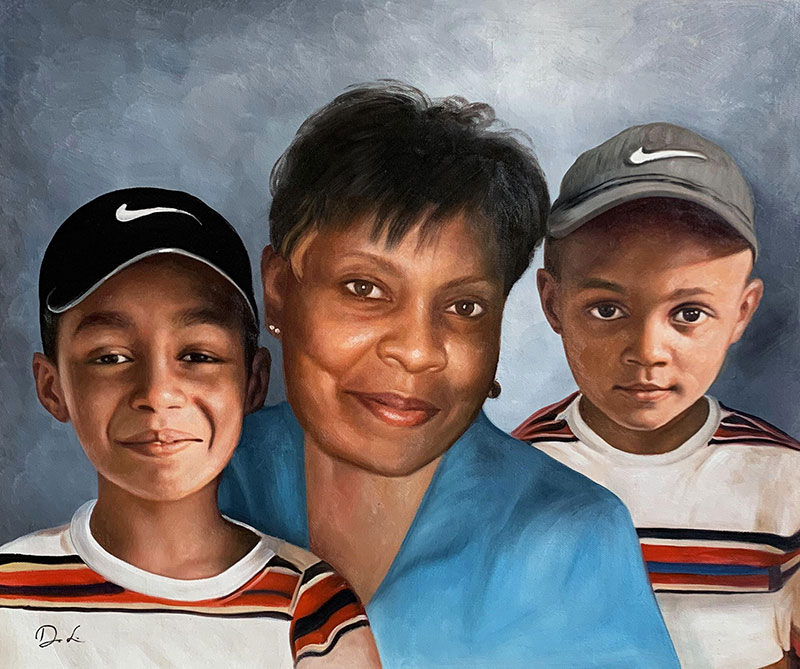 Beautiful acrylic family portrait of three people