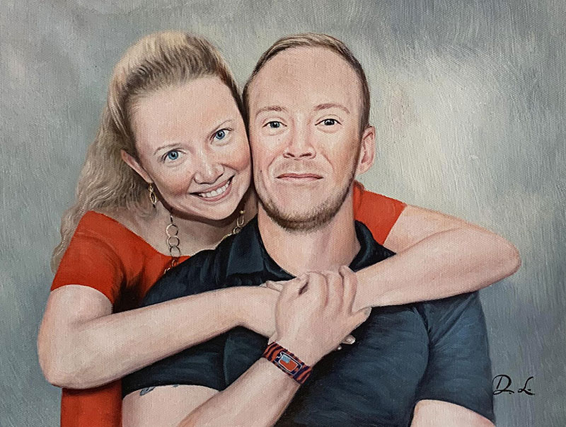 Custom acrylic painting of a happy couple