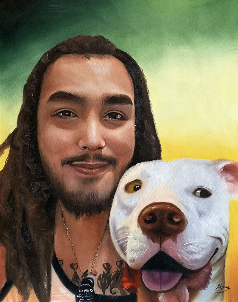 Custom acrylic painting of an adult with a dog