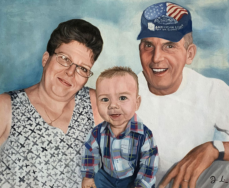 Gorgeous handmade acrylic painting of a happy family