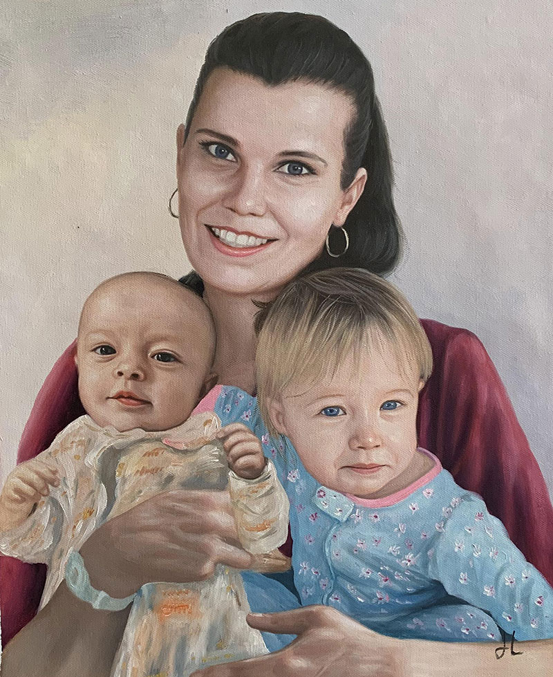 Gorgeous handmade acrylic painting of a happy family